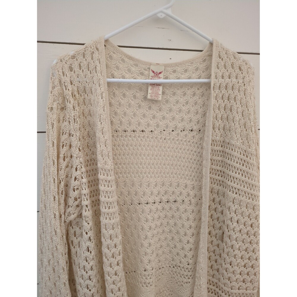 3X cardigan Open weave Fringe boho cream beige Ivory off-white fall winter